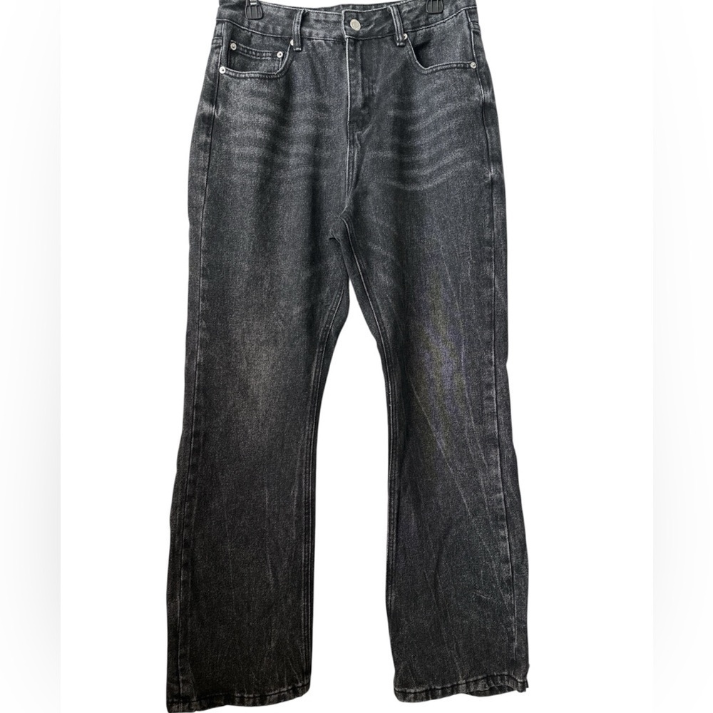 11KN Men’s Black Distressed Wide Leg Denim Jeans Size XL Unisex